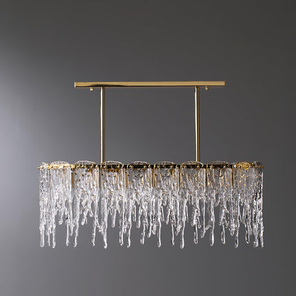 Modern Rectangular Icicle Glass Chandelier with Adjustable Height and