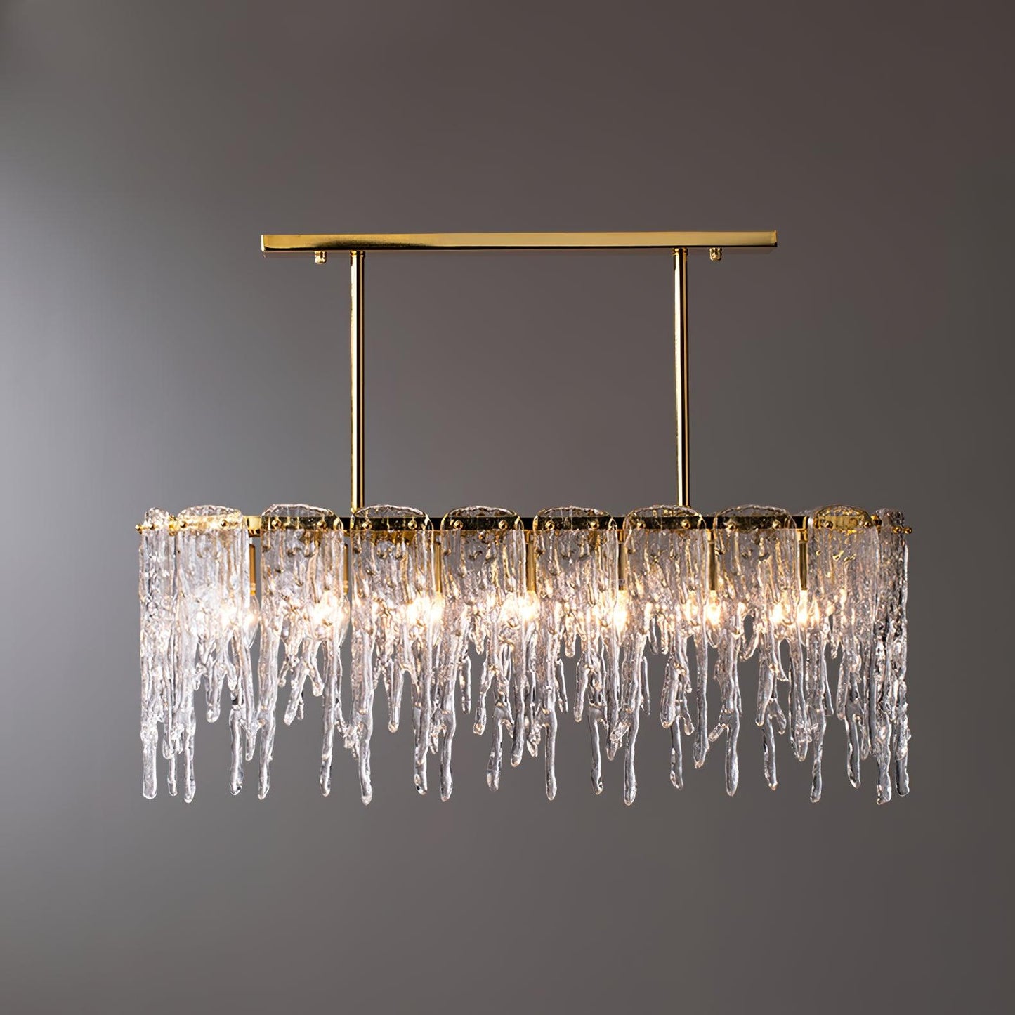 Modern Rectangular Icicle Glass Chandelier with Adjustable Height and