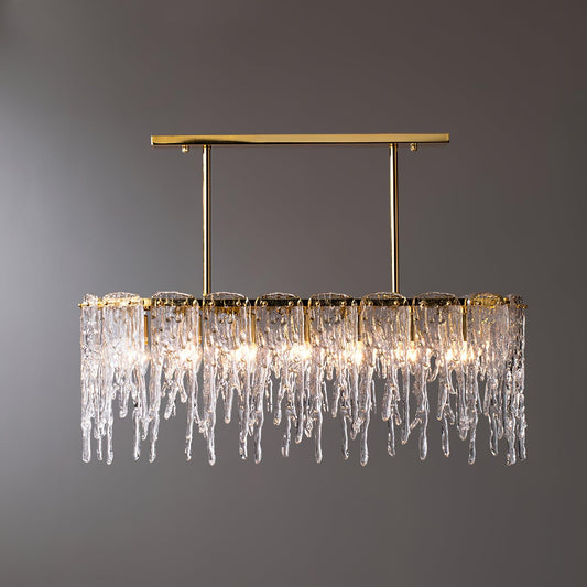 Modern Rectangular Icicle Glass Chandelier with Adjustable Height and