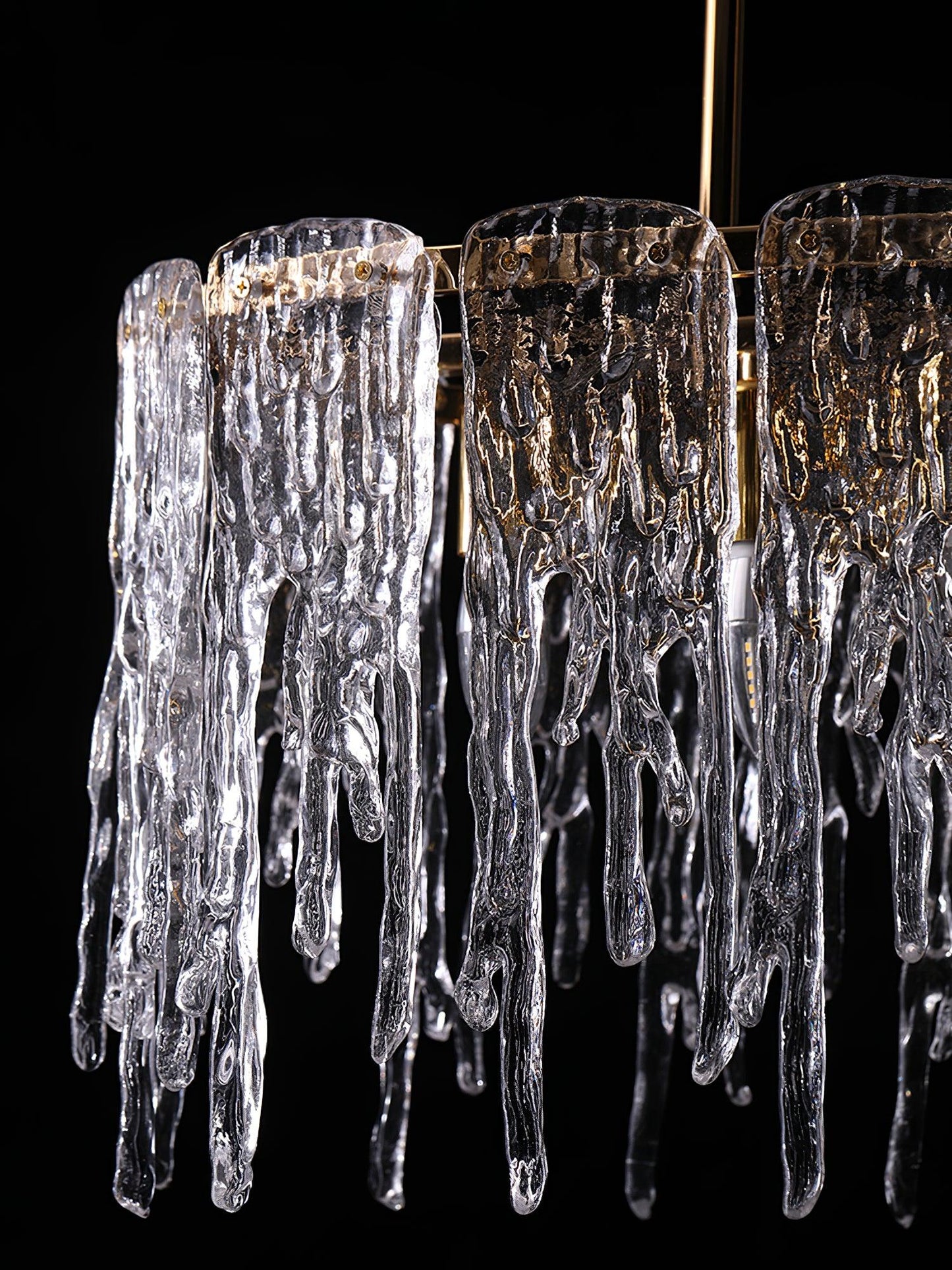 Modern Rectangular Icicle Glass Chandelier with Adjustable Height and