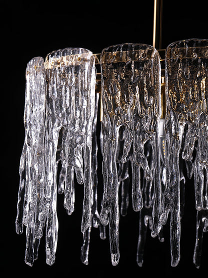Modern Rectangular Icicle Glass Chandelier with Adjustable Height and