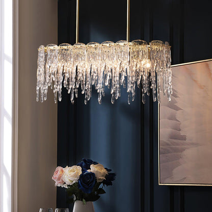 Modern Rectangular Icicle Glass Chandelier with Adjustable Height and
