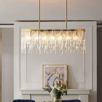 Modern Rectangular Icicle Glass Chandelier with Adjustable Height and