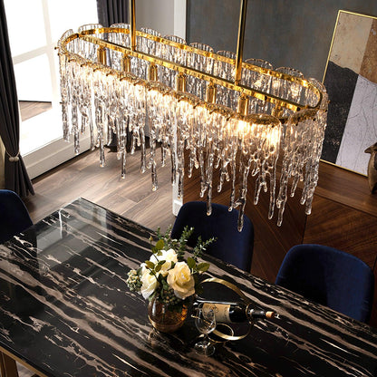 Modern Rectangular Icicle Glass Chandelier with Adjustable Height and