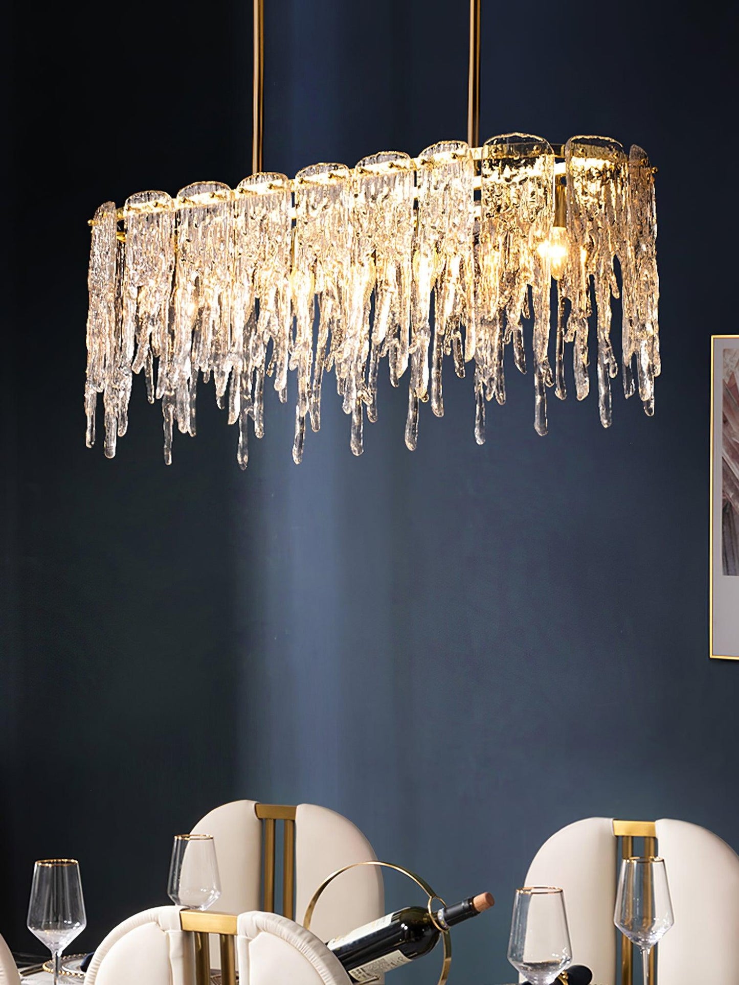 Modern Rectangular Icicle Glass Chandelier with Adjustable Height and