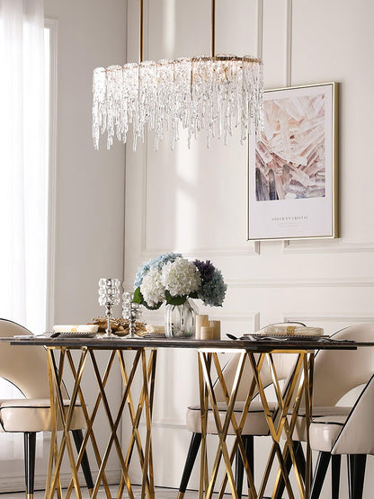 Modern Rectangular Icicle Glass Chandelier with Adjustable Height and