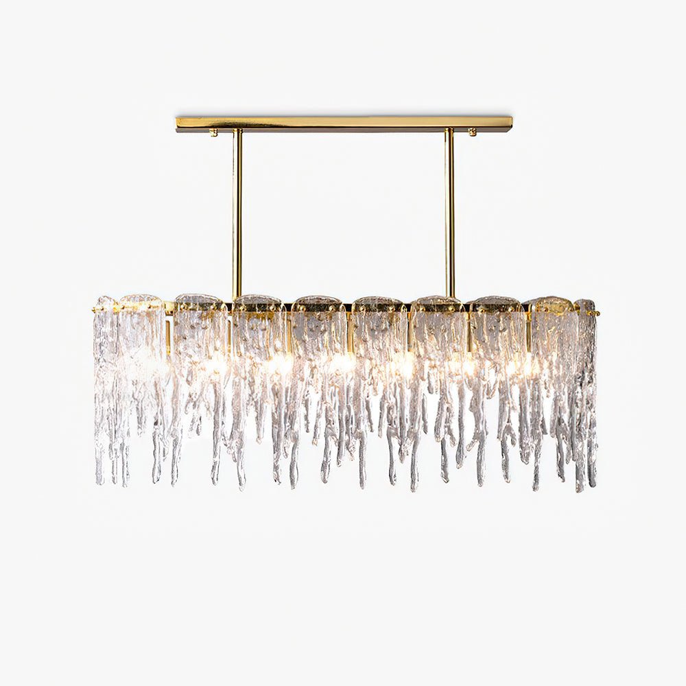 Modern Rectangular Icicle Glass Chandelier with Adjustable Height and