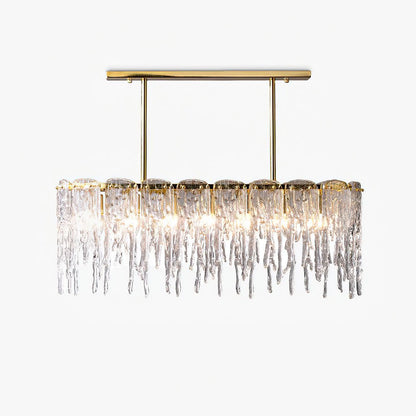 Modern Rectangular Icicle Glass Chandelier with Adjustable Height and