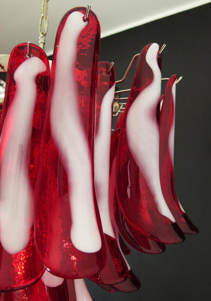 Red Glass Petals Chandelier - Elegant Design with Adjustable Height &