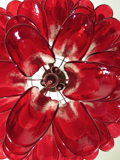 Red Glass Petals Chandelier - Elegant Design with Adjustable Height &