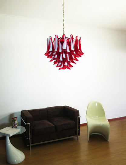 Red Glass Petals Chandelier - Elegant Design with Adjustable Height &