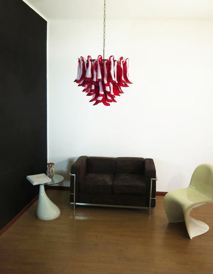 Red Glass Petals Chandelier - Elegant Design with Adjustable Height &