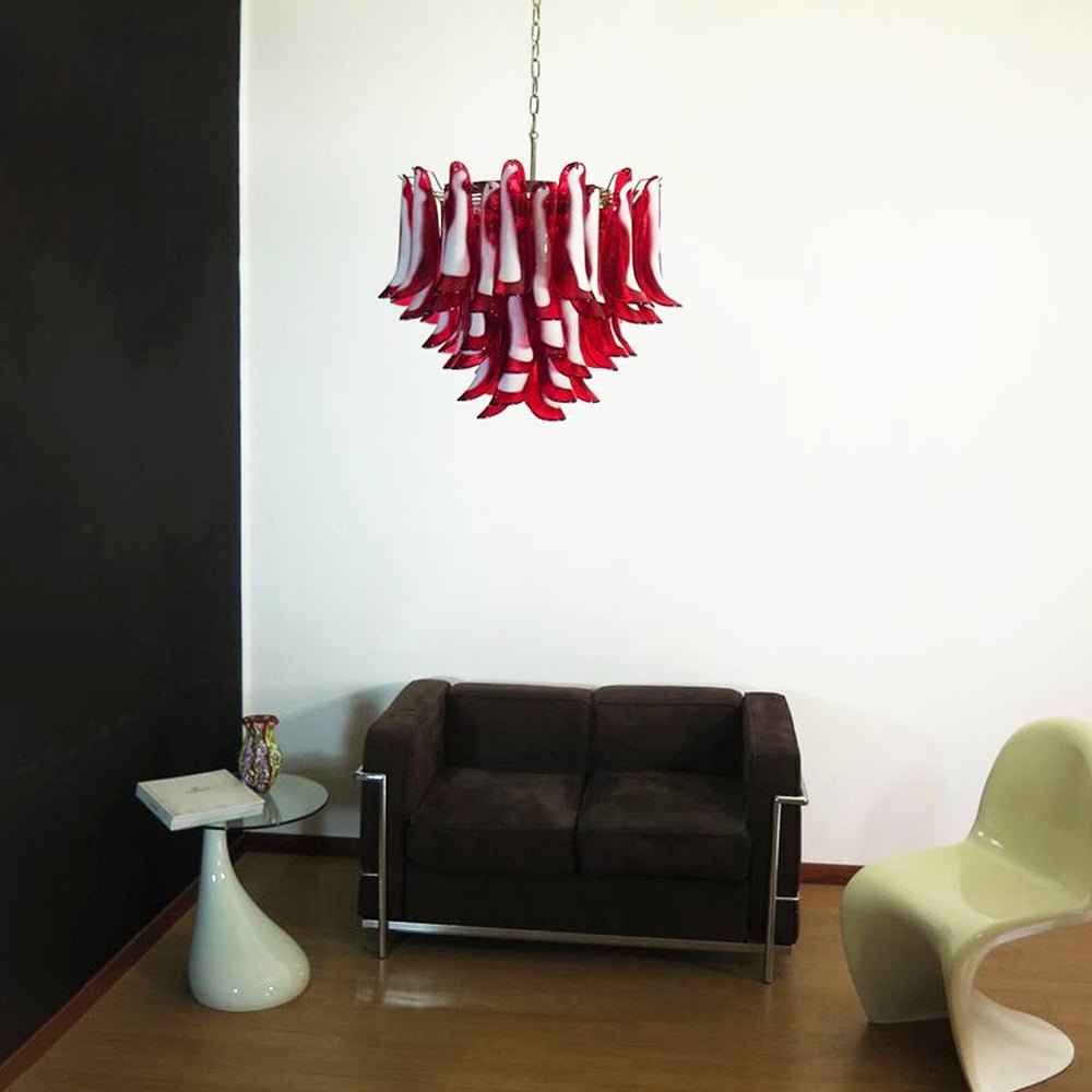 Red Glass Petals Chandelier - Elegant Design with Adjustable Height &