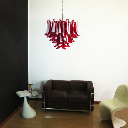 Red Glass Petals Chandelier - Elegant Design with Adjustable Height &