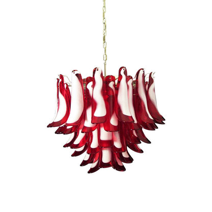 Red Glass Petals Chandelier - Elegant Design with Adjustable Height &