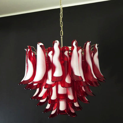 Red Glass Petals Chandelier - Elegant Design with Adjustable Height &