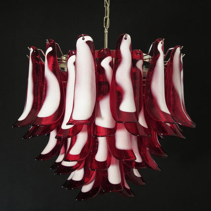 Red Glass Petals Chandelier - Elegant Design with Adjustable Height &