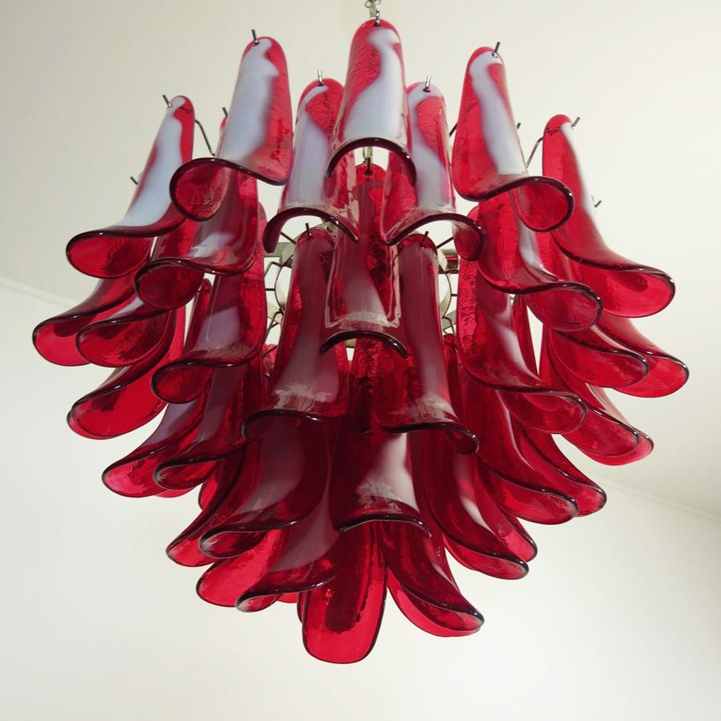 Red Glass Petals Chandelier - Elegant Design with Adjustable Height &