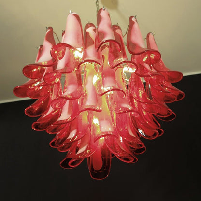 Red Glass Petals Chandelier - Elegant Design with Adjustable Height &