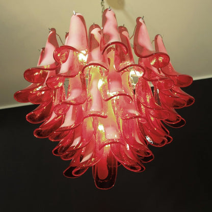 Red Glass Petals Chandelier - Elegant Design with Adjustable Height &