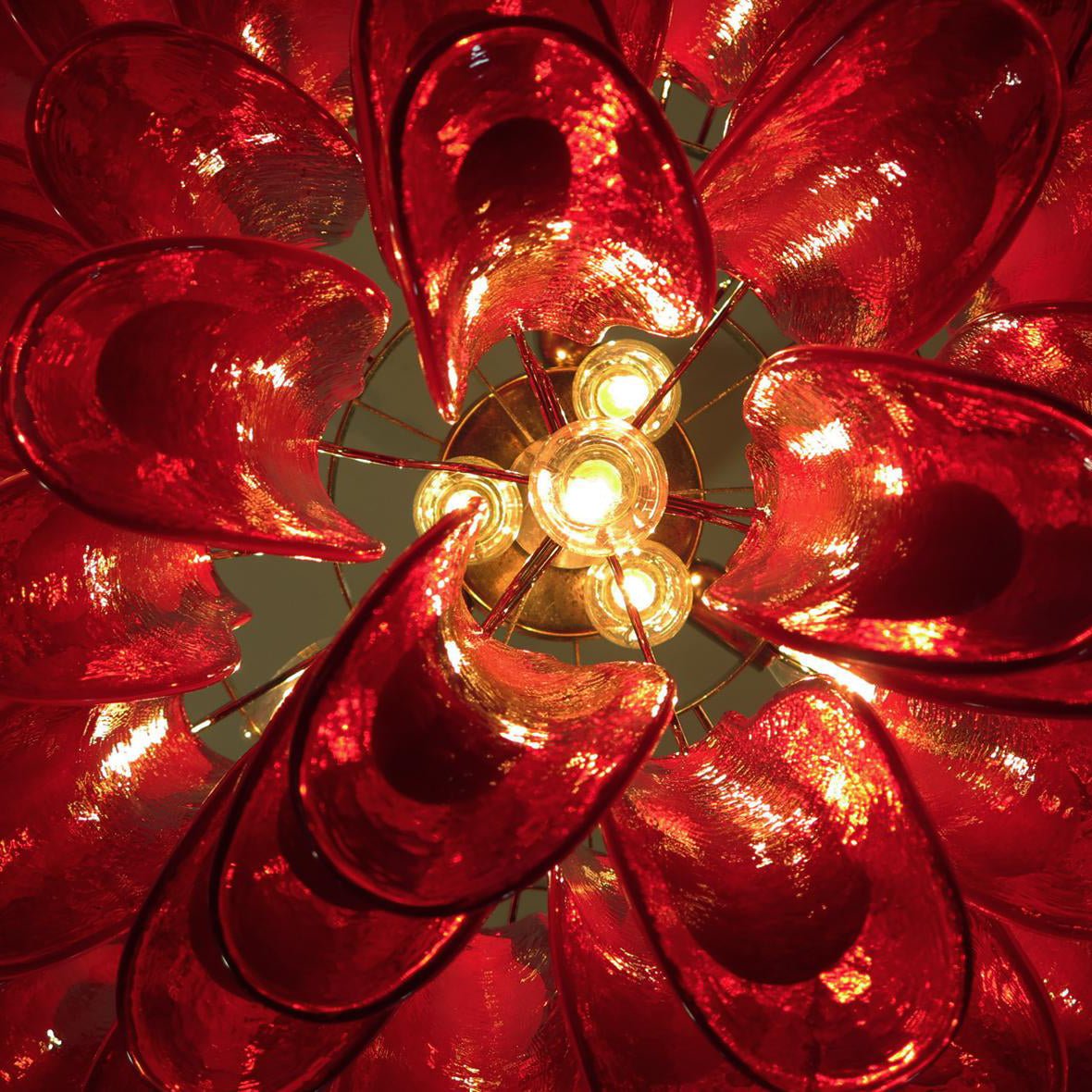 Red Glass Petals Chandelier - Elegant Design with Adjustable Height &