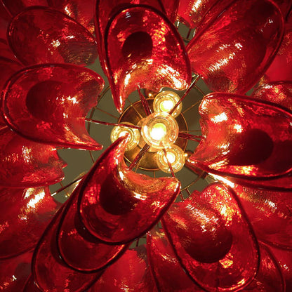 Red Glass Petals Chandelier - Elegant Design with Adjustable Height &