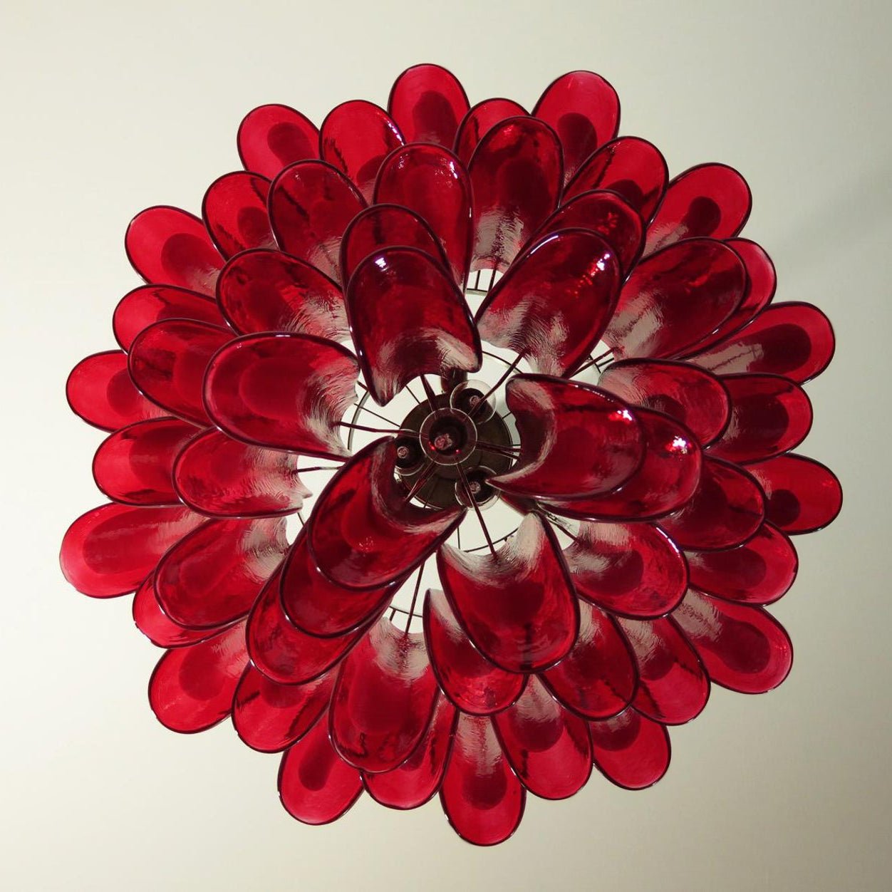 Red Glass Petals Chandelier - Elegant Design with Adjustable Height &