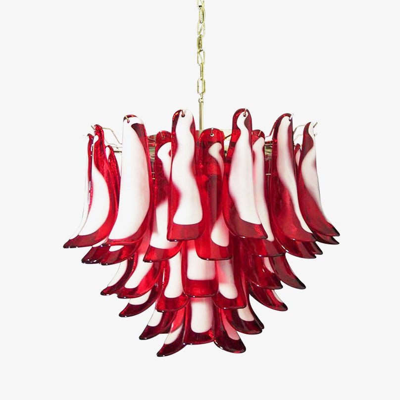 Red Glass Petals Chandelier - Elegant Design with Adjustable Height &