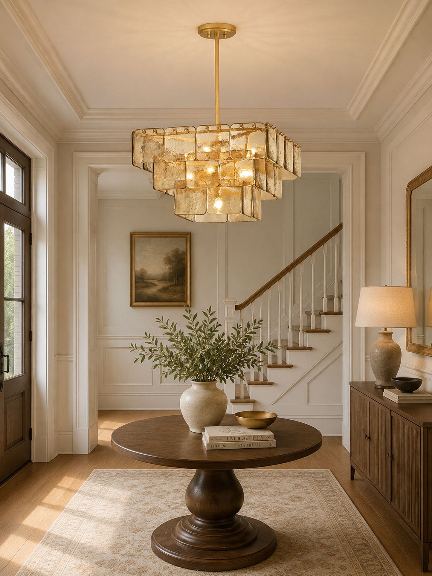 Elegant Regal Chandelier - Crystal Accents, Adjustable Height