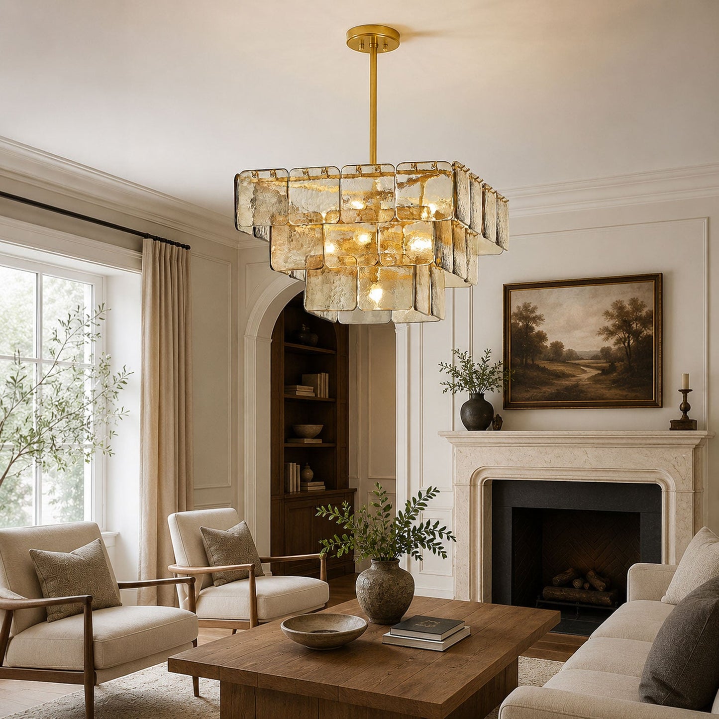 Elegant Regal Chandelier - Crystal Accents, Adjustable Height