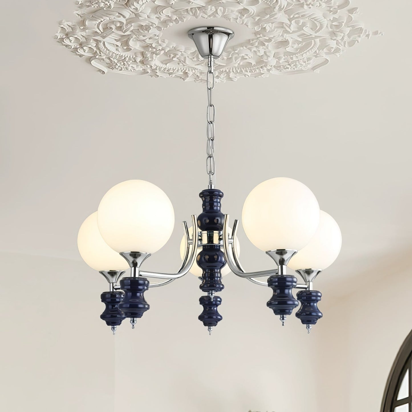 Regal Orb Chandelier - Elegant Design with Adjustable Height & LED Lig