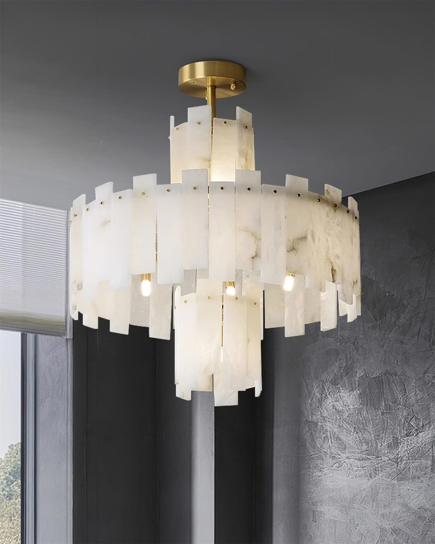 Regina Alabaster Chandelier - Elegant Design with Adjustable Height &