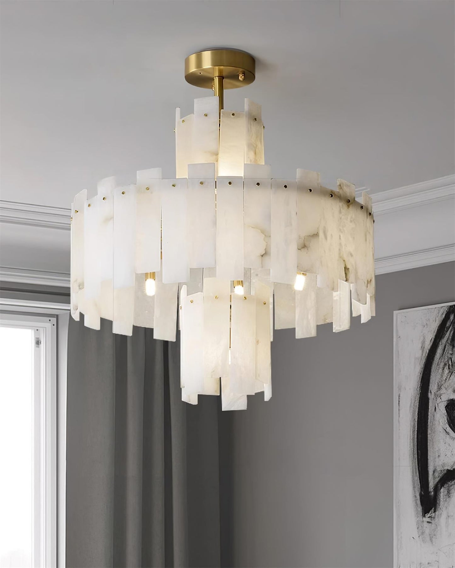 Regina Alabaster Chandelier - Elegant Design with Adjustable Height &