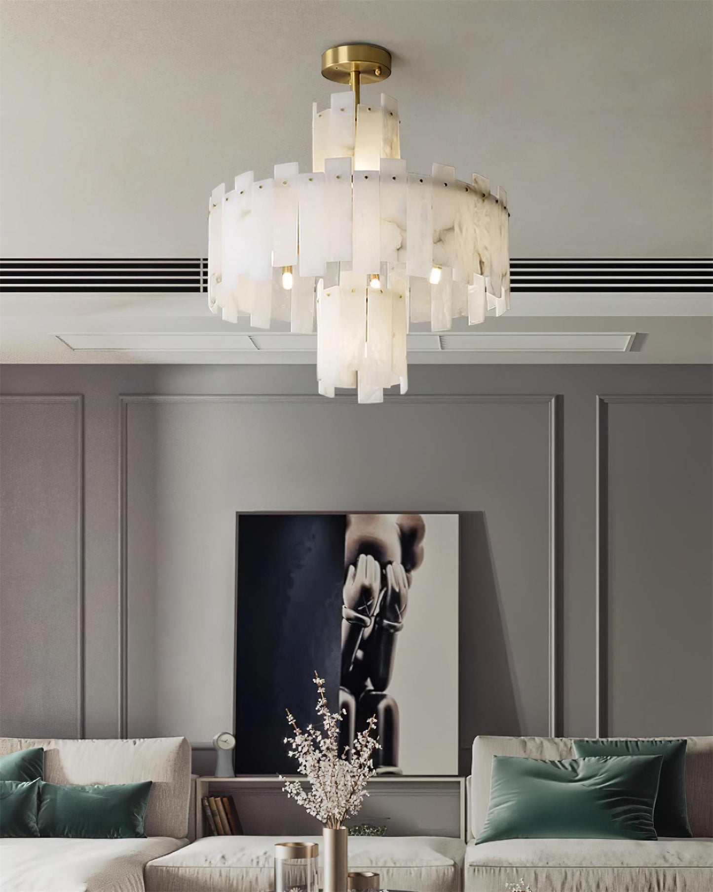 Regina Alabaster Chandelier - Elegant Design with Adjustable Height &