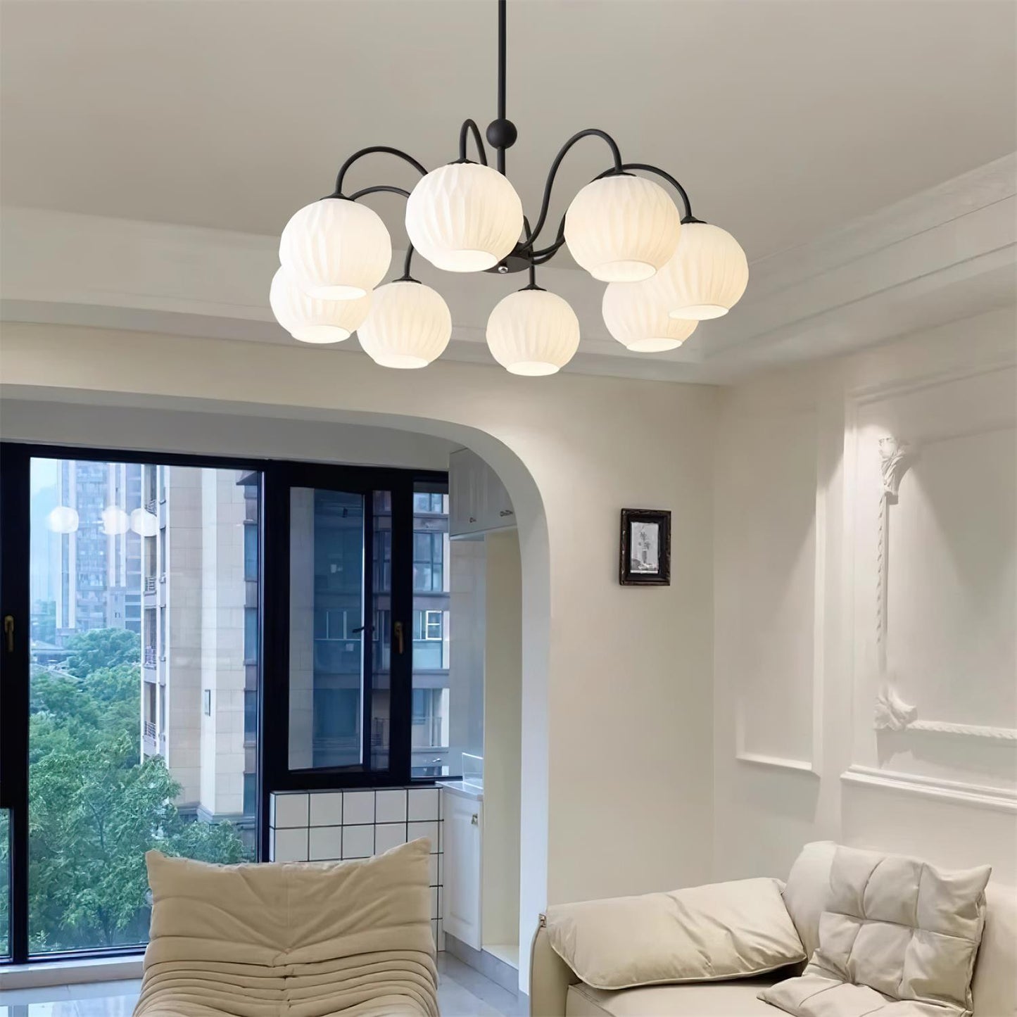 Renee Chandelier - Elegant Crystal Design, Adjustable Height & Dimmabl