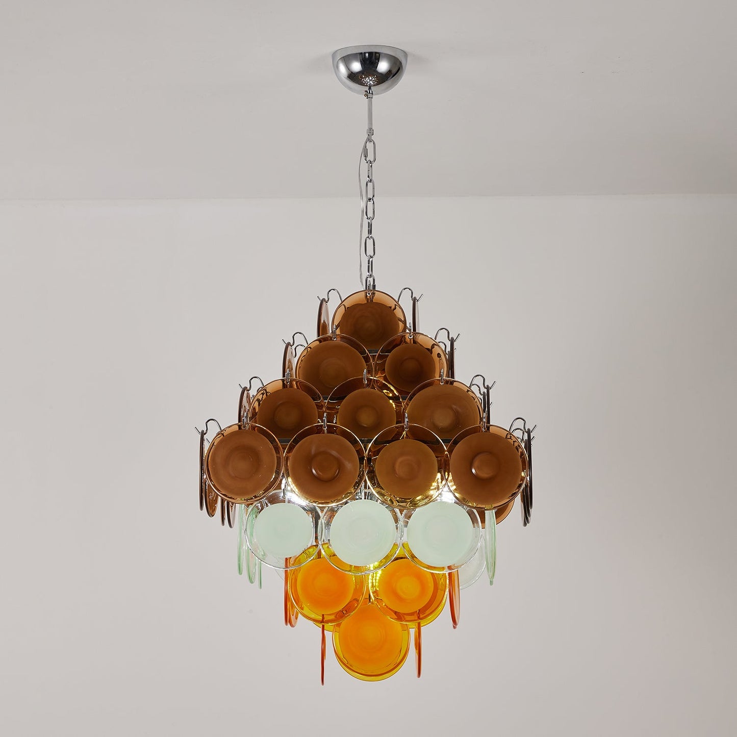 Elegant Retro Glass Disc Chandelier with Adjustable Height & LED Compa