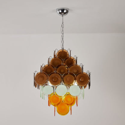 Elegant Retro Glass Disc Chandelier with Adjustable Height & LED Compa