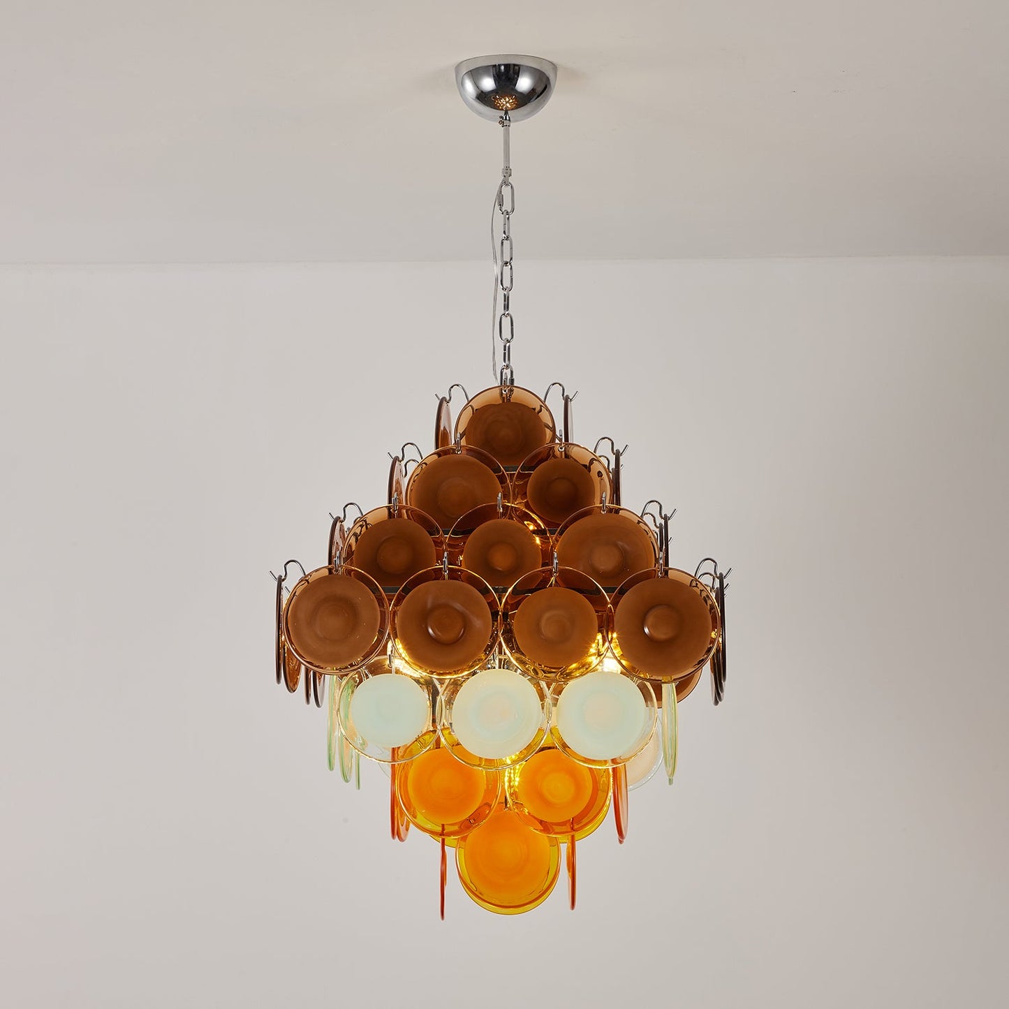 Elegant Retro Glass Disc Chandelier with Adjustable Height & LED Compa