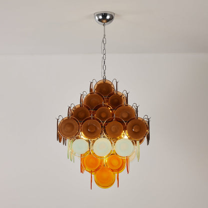 Elegant Retro Glass Disc Chandelier with Adjustable Height & LED Compa