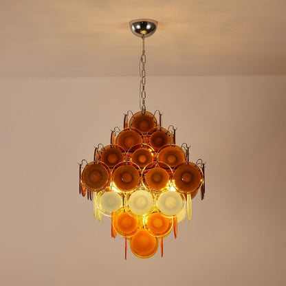 Elegant Retro Glass Disc Chandelier with Adjustable Height & LED Compa