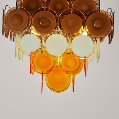 Elegant Retro Glass Disc Chandelier with Adjustable Height & LED Compa