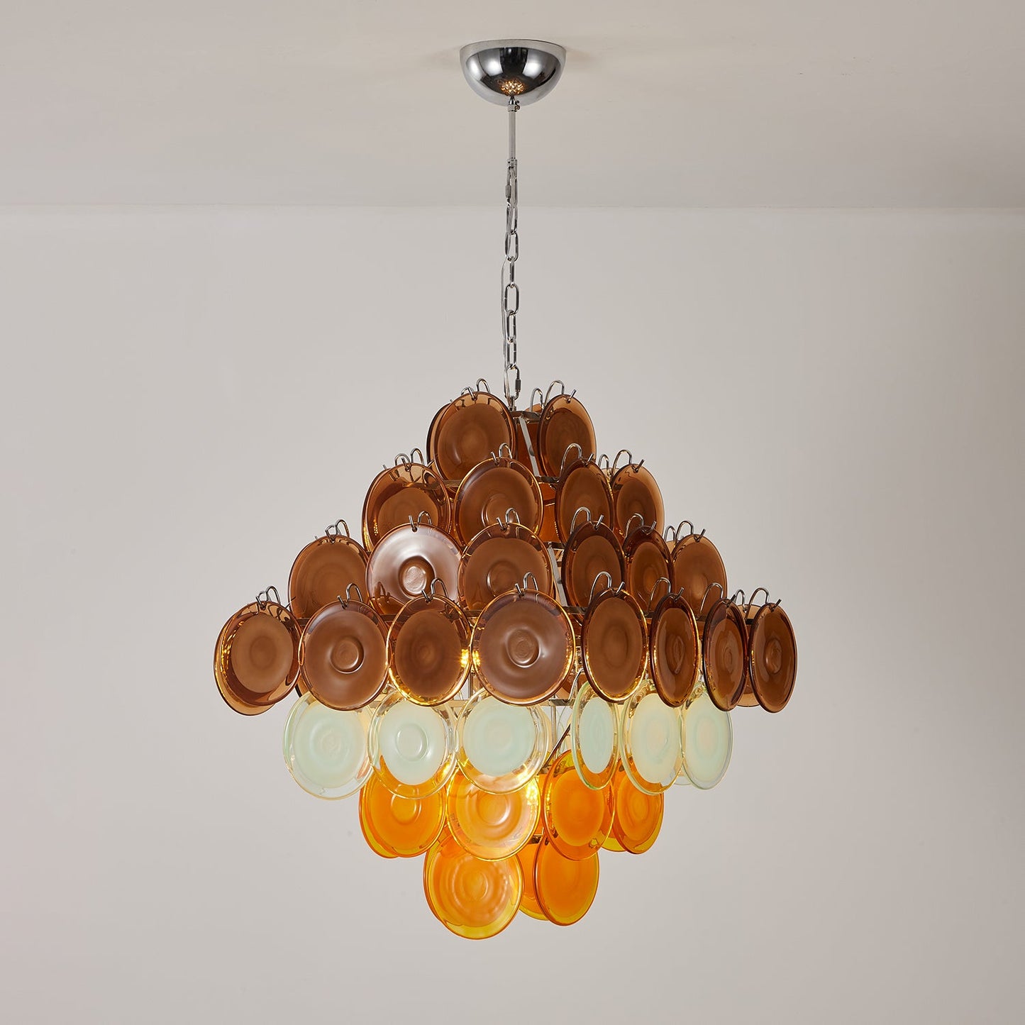 Elegant Retro Glass Disc Chandelier with Adjustable Height & LED Compa