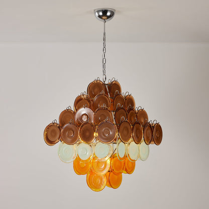 Elegant Retro Glass Disc Chandelier with Adjustable Height & LED Compa