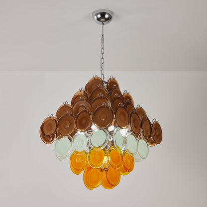 Elegant Retro Glass Disc Chandelier with Adjustable Height & LED Compa