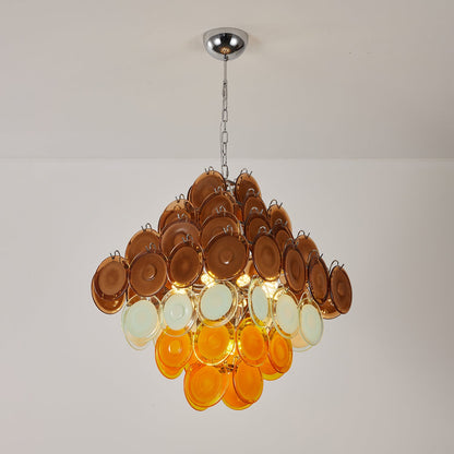 Elegant Retro Glass Disc Chandelier with Adjustable Height & LED Compa