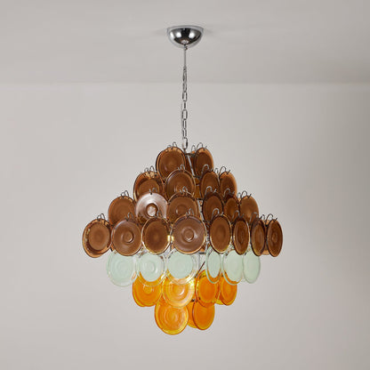 Elegant Retro Glass Disc Chandelier with Adjustable Height & LED Compa