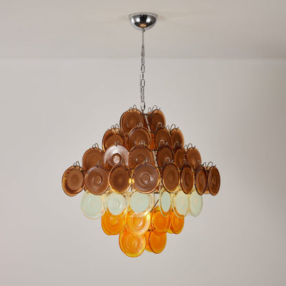 Elegant Retro Glass Disc Chandelier with Adjustable Height & LED Compa