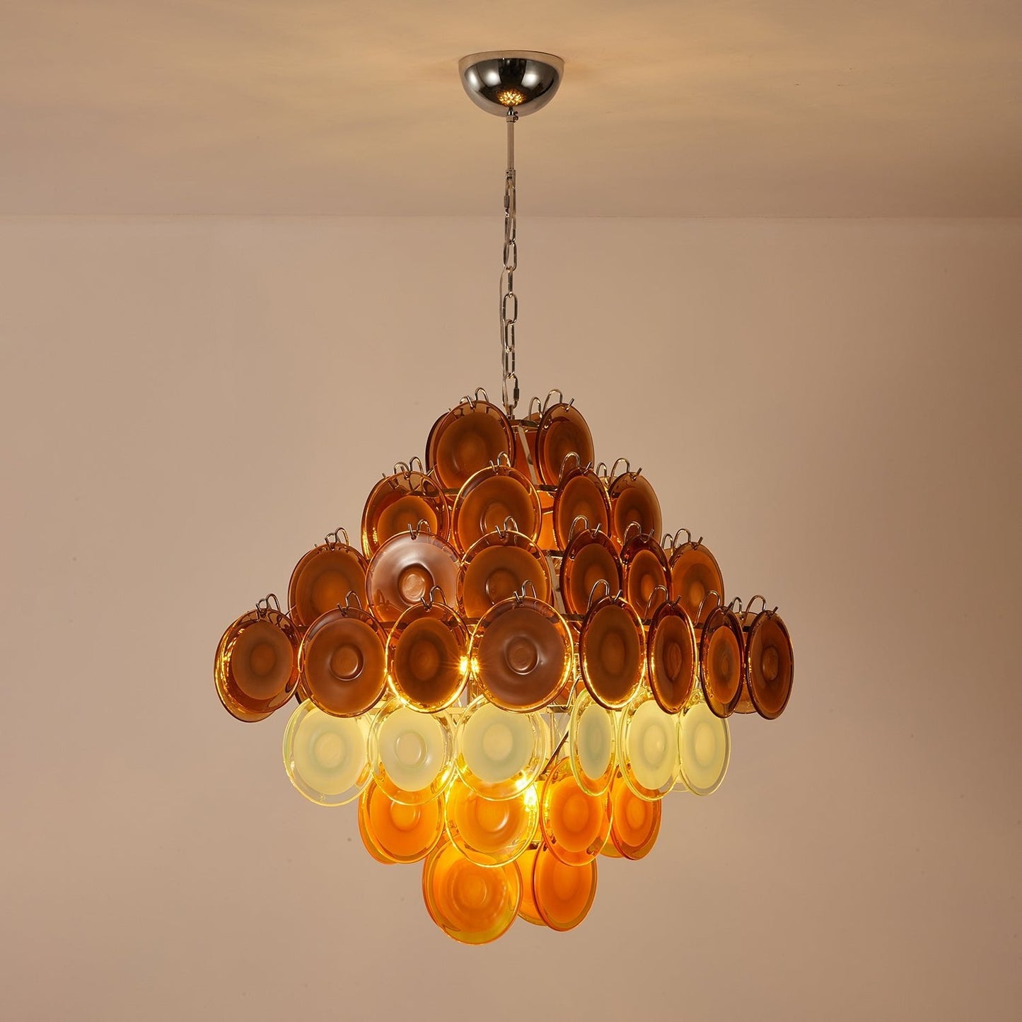 Elegant Retro Glass Disc Chandelier with Adjustable Height & LED Compa