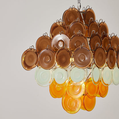 Elegant Retro Glass Disc Chandelier with Adjustable Height & LED Compa