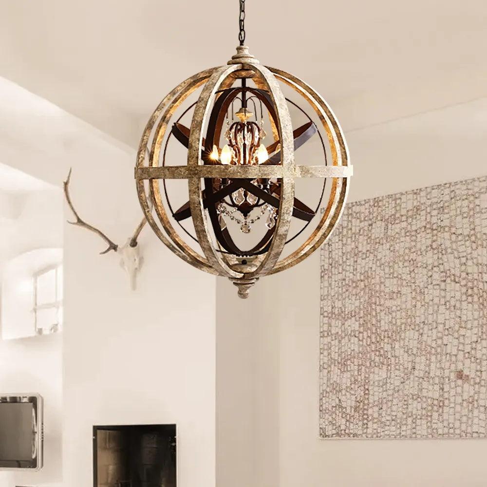 Vintage Globe Weathered Chandelier with Adjustable Brightness & Unique